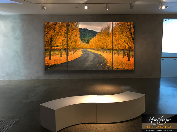 Pleasant Fall Drive metal triptych